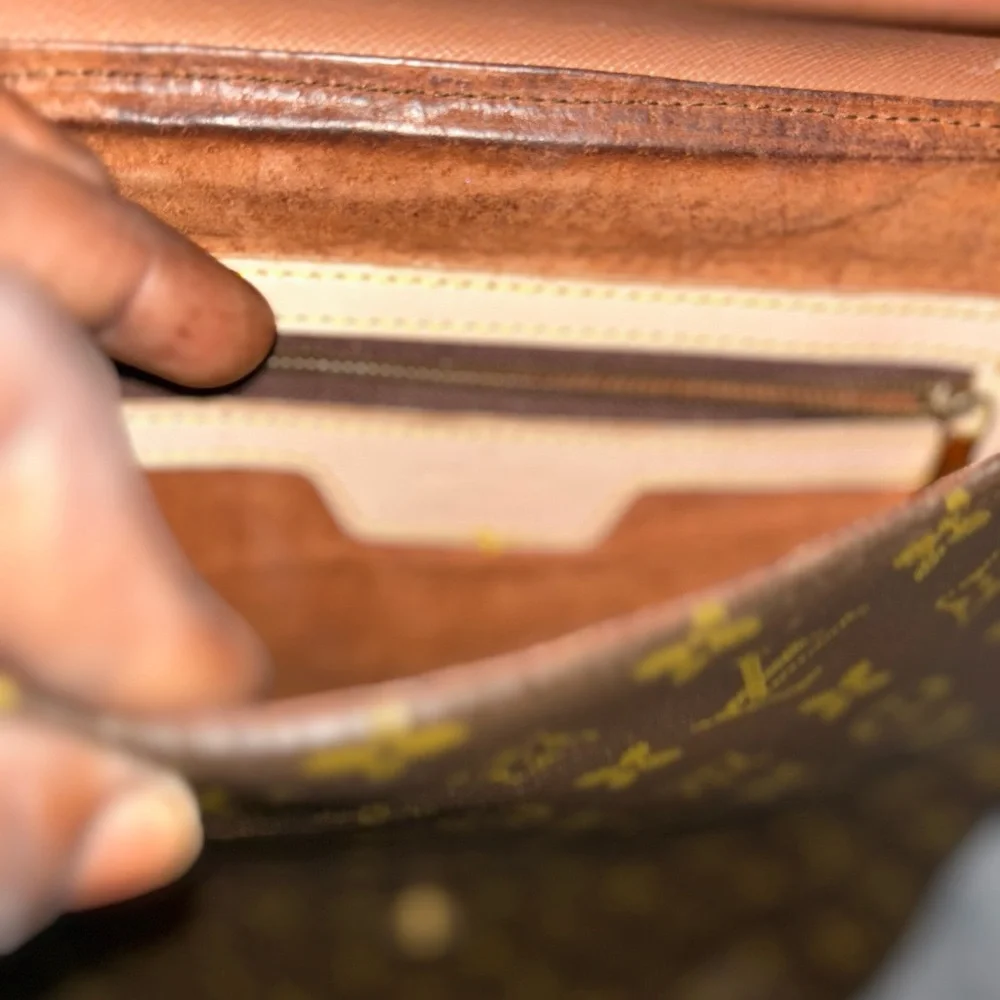 Monogram Canvas Pouch in Brown and Gold - Picture 2 of 6